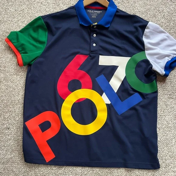 Polo Sport Ralph Lauren Large multi colored performance shirt with “67 Polo” - Picture 1 of 7